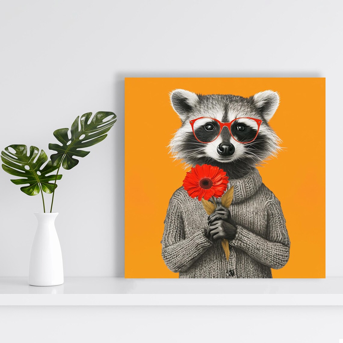 Hipster Raccoon Wall Art Print, Whimsical Pop Decor - Image 2