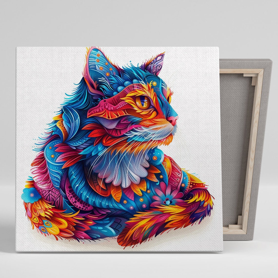 Kaleidoscopic Feline Fantasy Art Or Poster Contemporary Animal Bohemian Decor Living Room Bedroom Office Childrens Room Wall Art