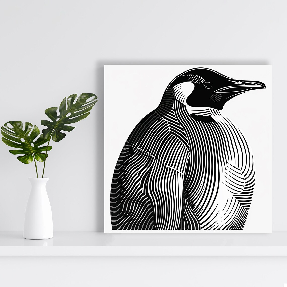 Black And White Line Art Penguin Minimalist Modern Animal Poster - Image 2