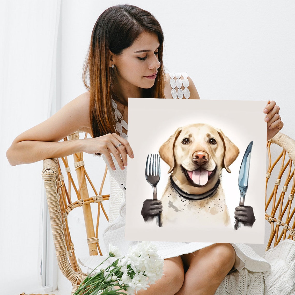 Hungry Labrador Holding Fork and Knife Ready to Eat Funny Dog Poster - Image 3