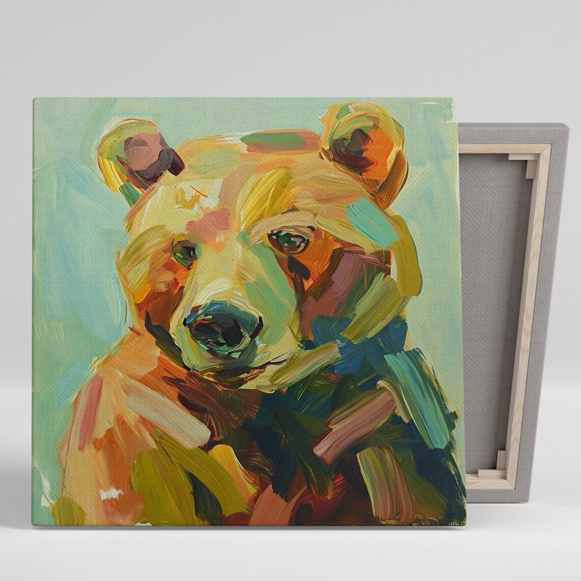 Abstract Bear Colorful Brushstroke Teal Yellow Orange Modern Art Poster