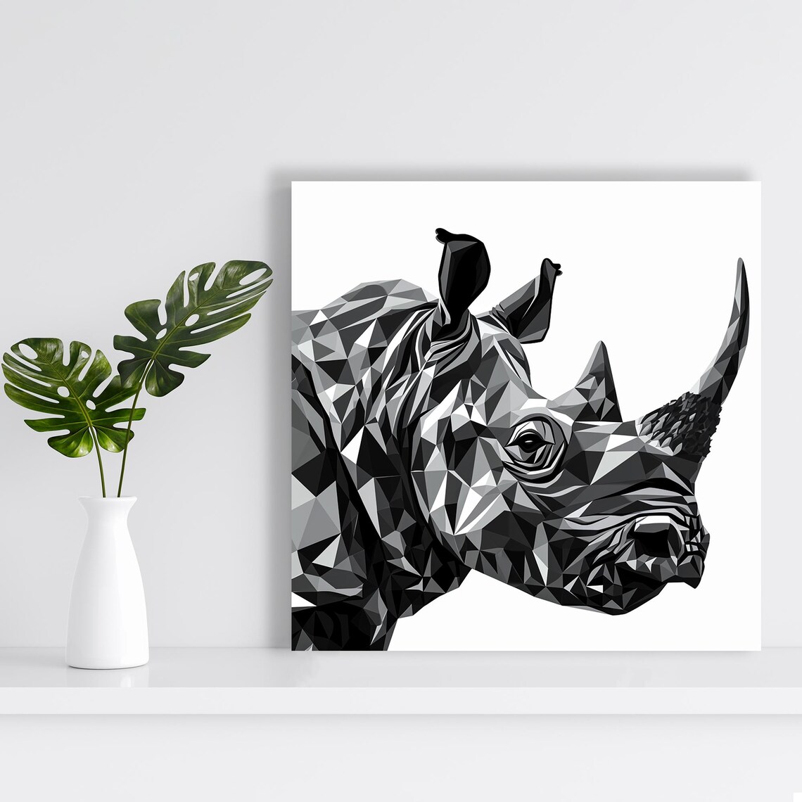 Geometric Black White Rhino Head Modern Abstract Animal Wall Art Poster - Image 2