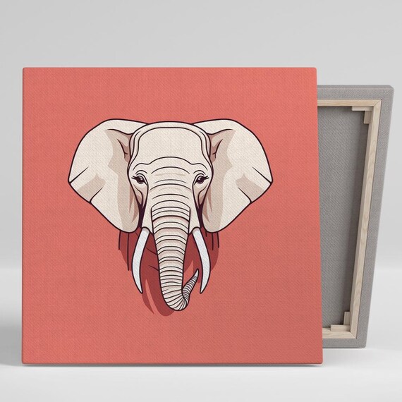 Elephant Line Art On Coral Red Minimalist Modern Animal Wall Poster