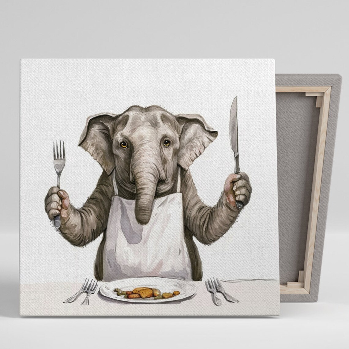 Elephant Culinary Feast, Whimsical Contemporary Poster