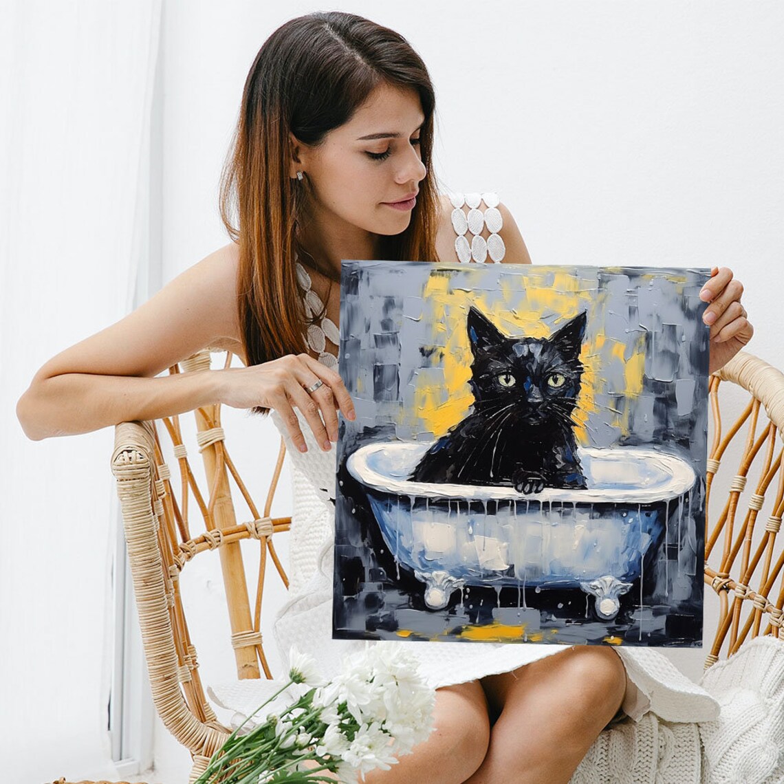 Black Cat In Bathtub Bathroom Wall Art Poster Print - Image 5