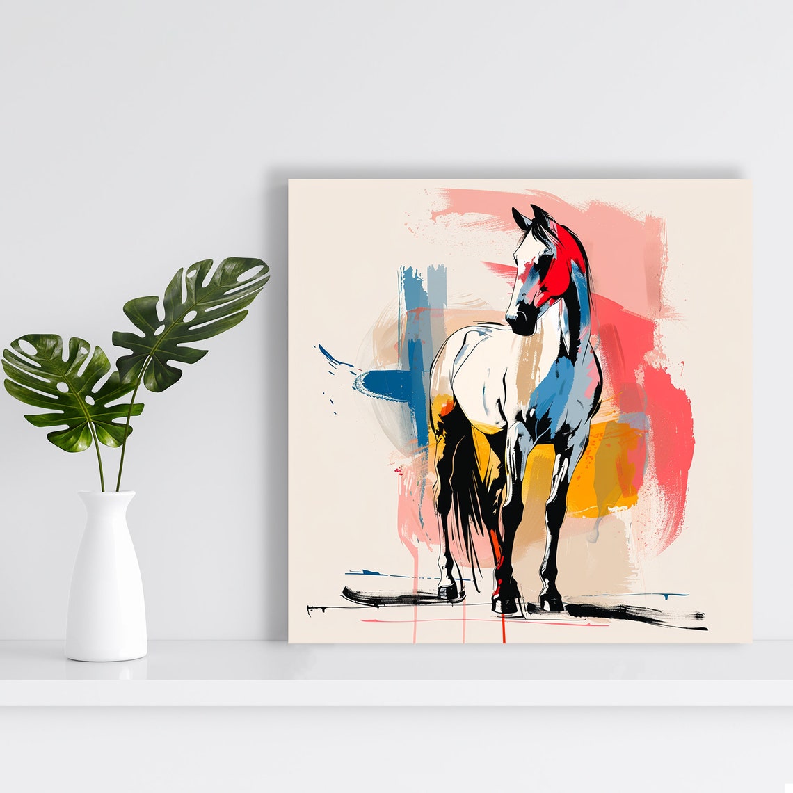 Abstract Horse Red Blue Yellow Expressive Painted Modern Animal Poster - Image 2