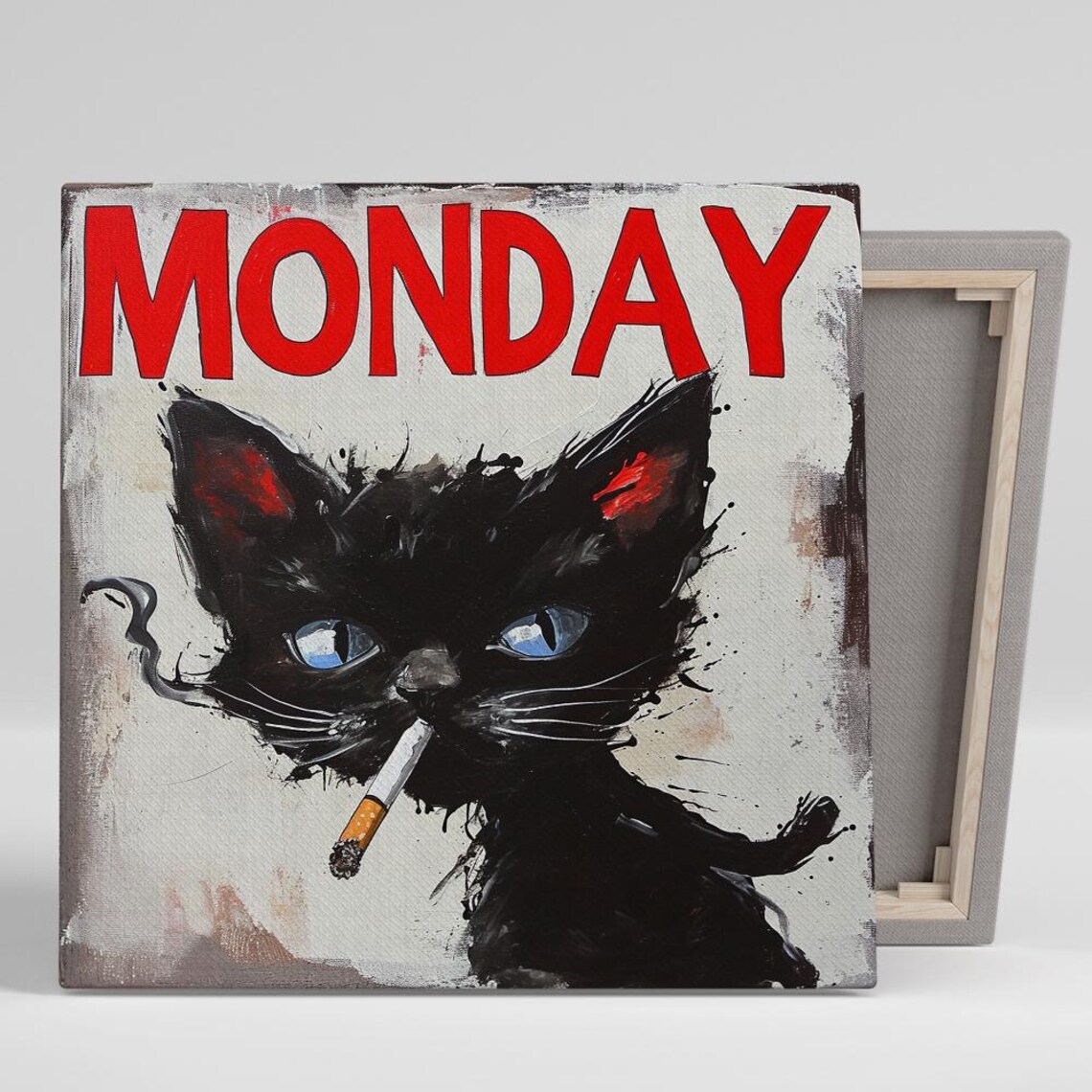 Monday Mood Cat Pop Art Poster, Bohemian Decor
