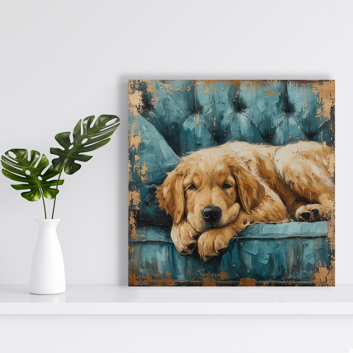 Golden Retriever Rustic Living Room Art Print - Image 2