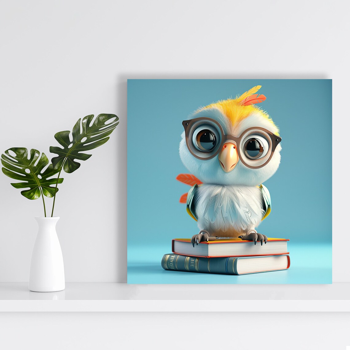 Cute Baby Owl Glasses Books Whimsical Kids Room Animal Wall Poster - Image 2
