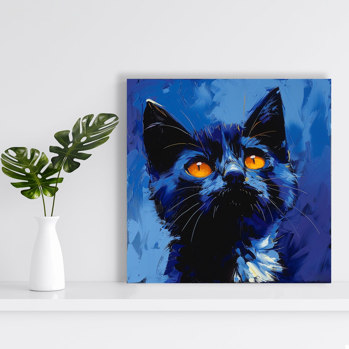 Electric Blue Feline Gaze Art Or Poster Contemporary Animal Pop Art Living Room Bedroom Office Childrens Room Decor Feline Decor - Image 2
