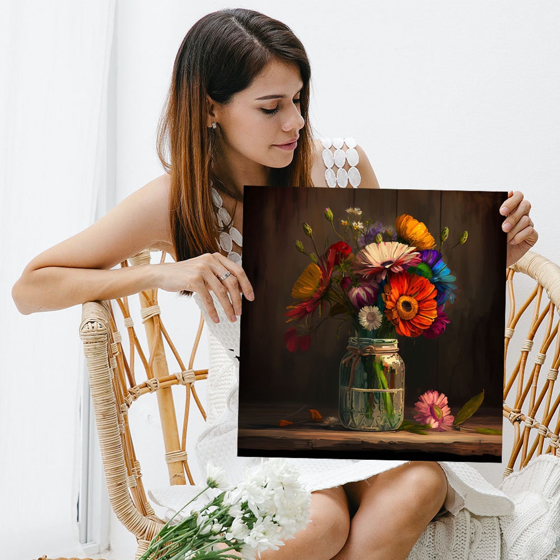 Gerbera Daisy Bouquet Glass Mason Jar Farmhouse Rustic Flower Poster - Image 3
