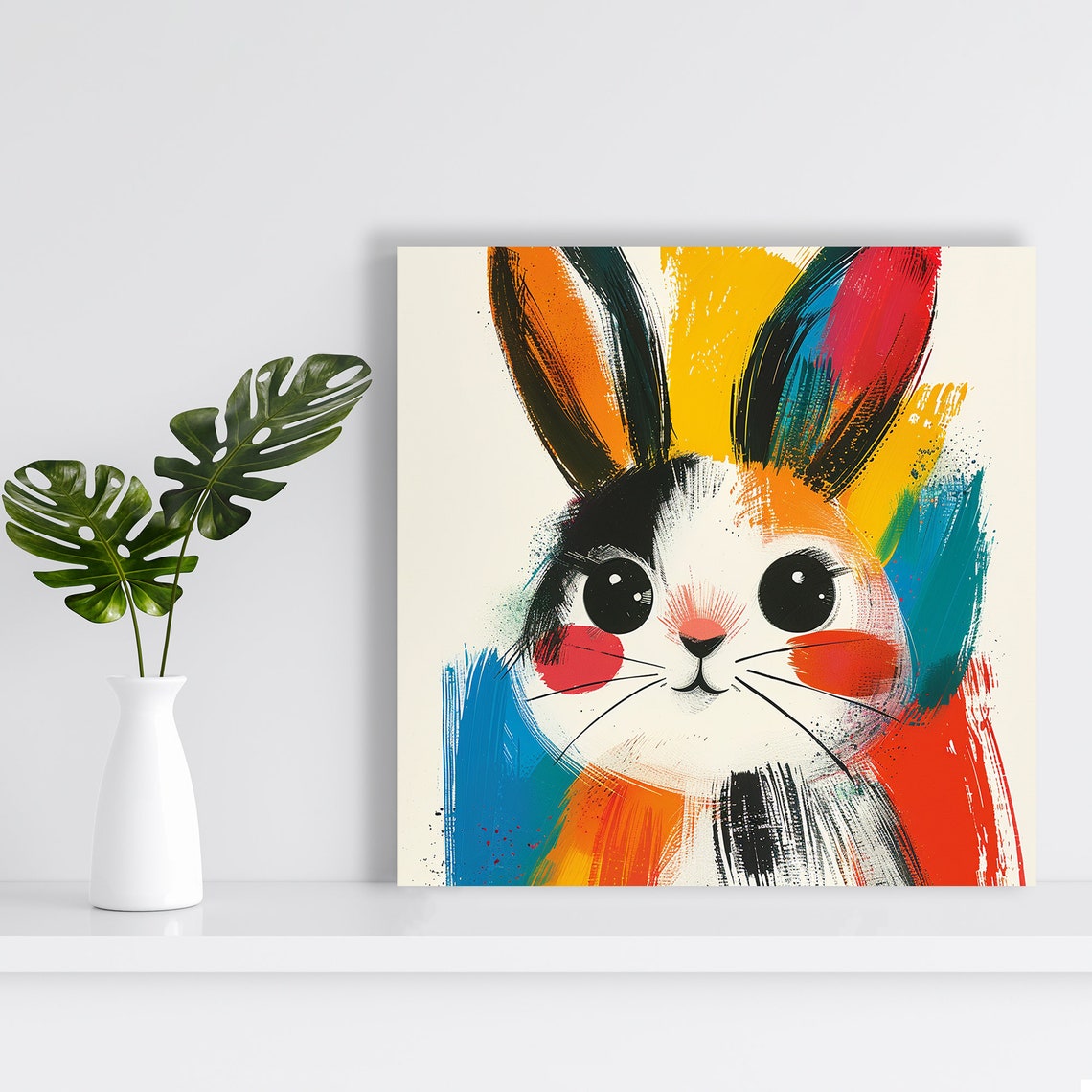 Whimsical Colorful Bunny Face Big Eyes Nursery Animal Art Poster - Image 2