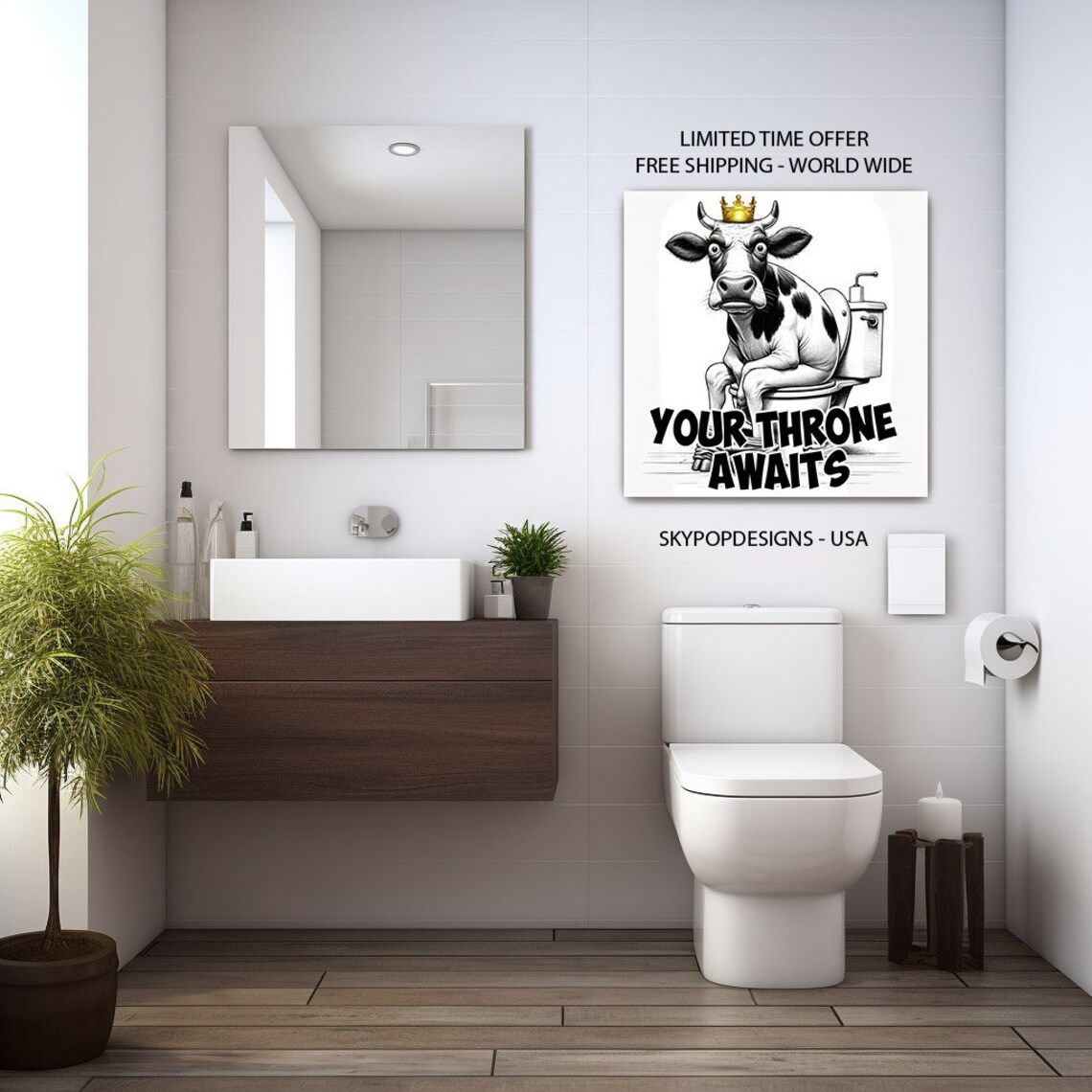 Cow Bathroom Wall Art Print, Your Throne Awaits - Image 3