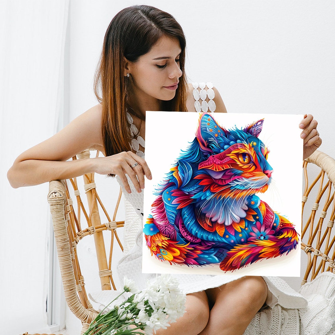 Kaleidoscopic Feline Fantasy Art Or Poster Contemporary Animal Bohemian Decor Living Room Bedroom Office Childrens Room Wall Art - Image 3