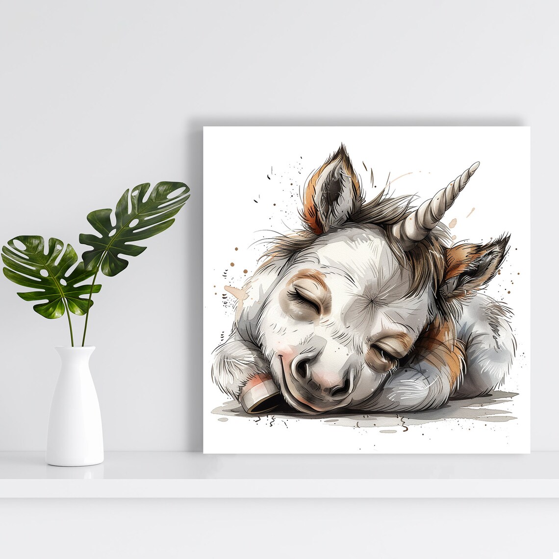 Sleeping Baby Unicorn Peaceful Sketch Soft Neutral Nursery Wall Art - Image 2
