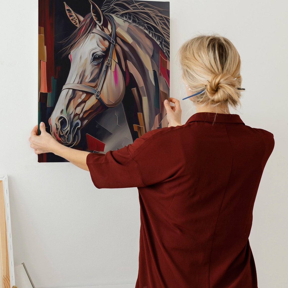 Cubist Horse Portrait Geometric Warm Earth Tones Modern Equine Poster - Image 2