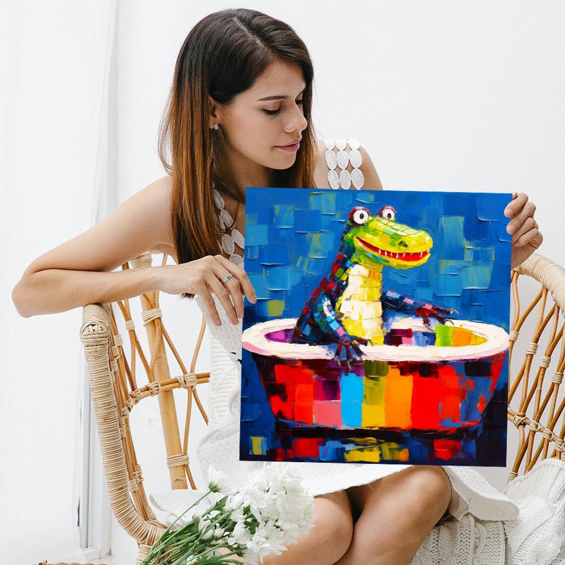 Crocodile Bath Time Whimsical Nursery Wall Art Print - Image 3