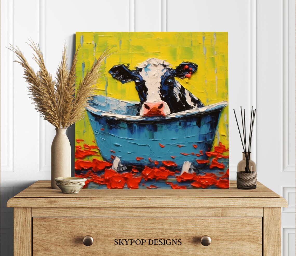 Cow In Bathtub Abstract Animal Bathroom Art Print - Image 2