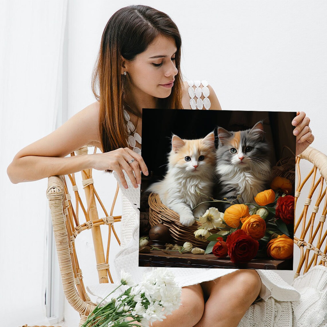 Two Cats With Flowers, Botanical Cat Art Print - Image 5