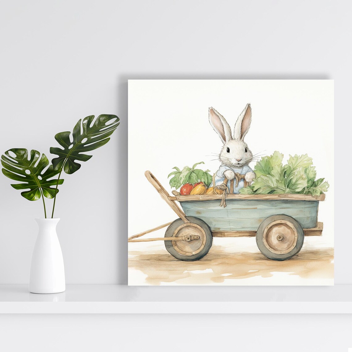 Watercolor Bunny Cart Vegetables Rustic Farmhouse Nursery Art Poster - Image 2