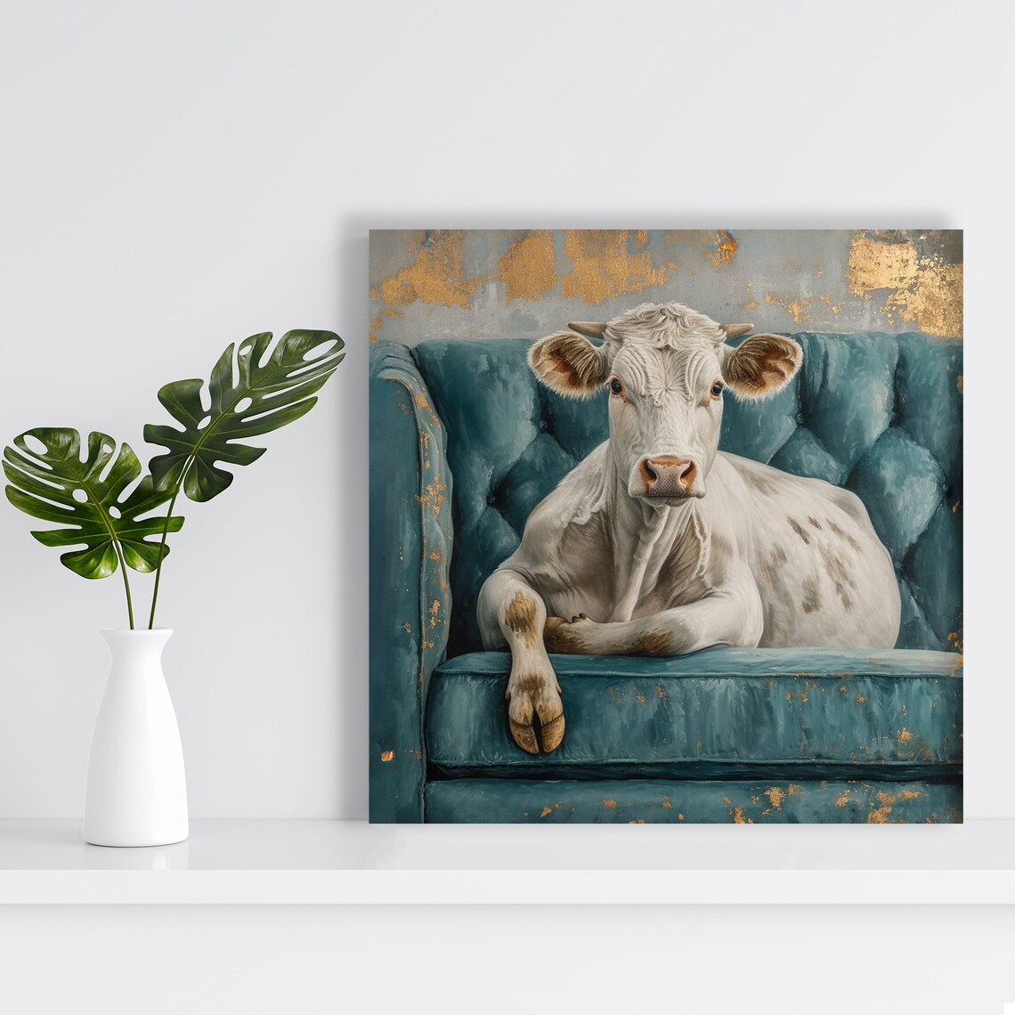 Whimsical Cow Art Print, Rustic Contemporary Decor - Image 2