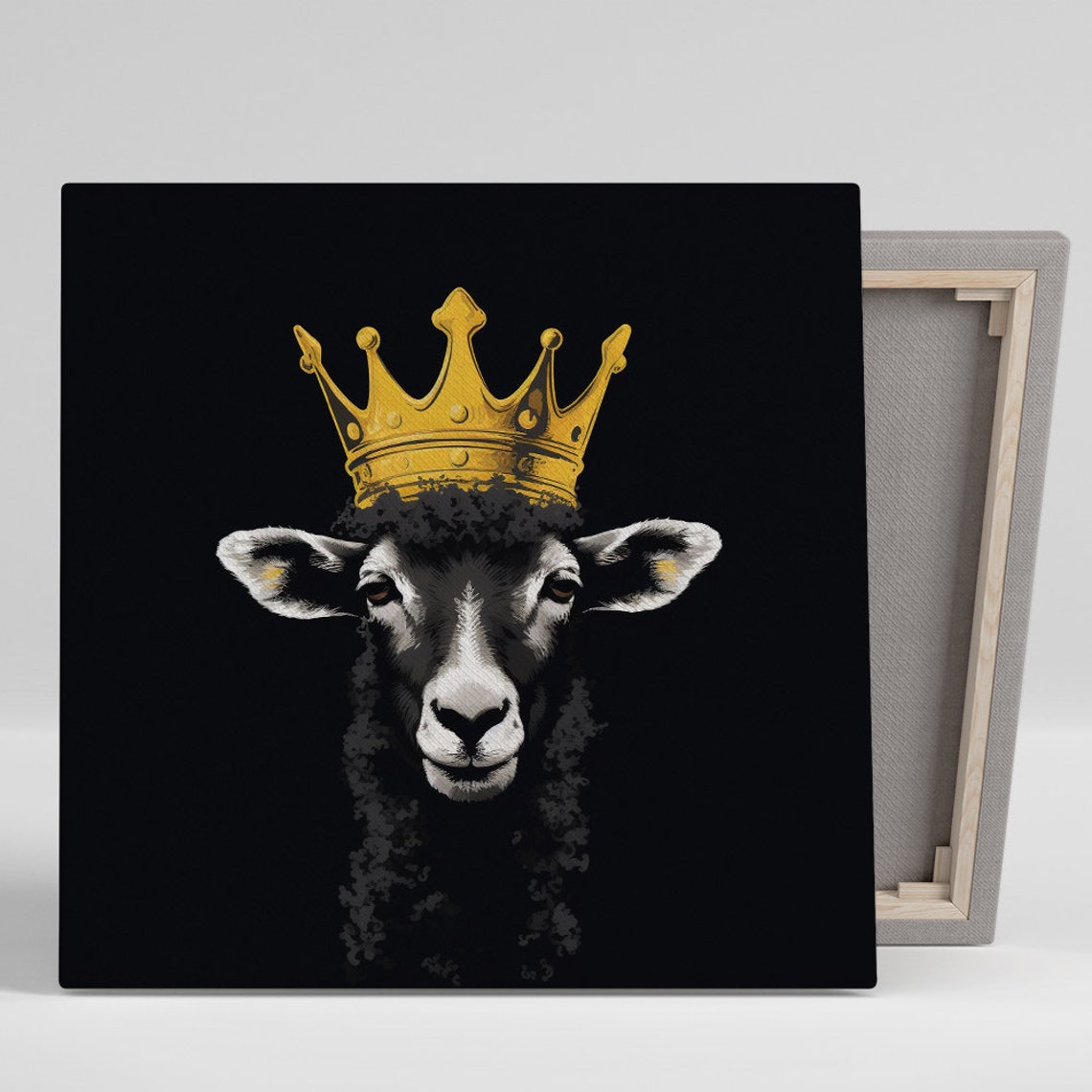 Golden Crown Sheep Black Background Bold Pop Art Animal Wall Art