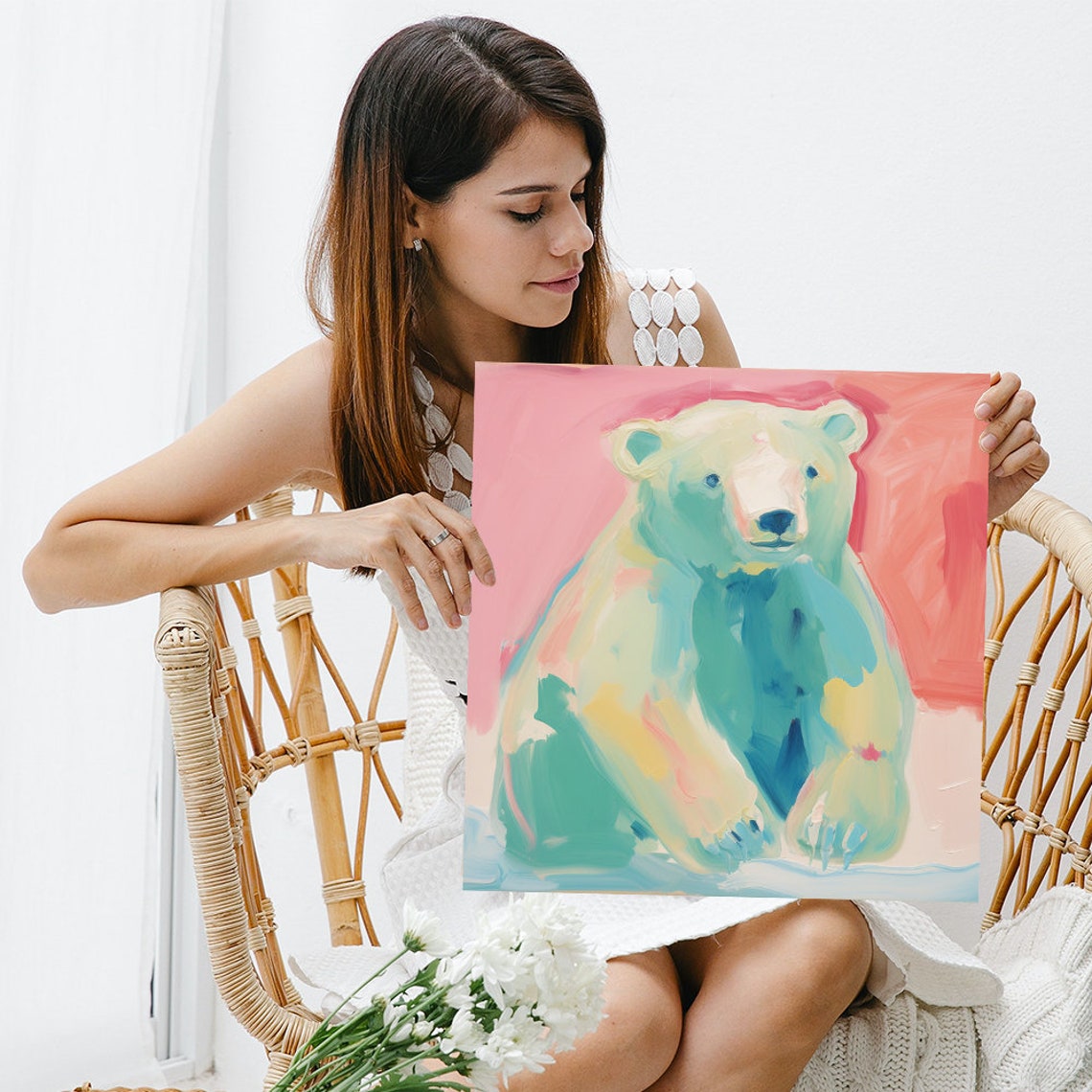 Polar Bear Cub Poster Pastel Watercolor Soft Nursery Animal Decor - Image 3