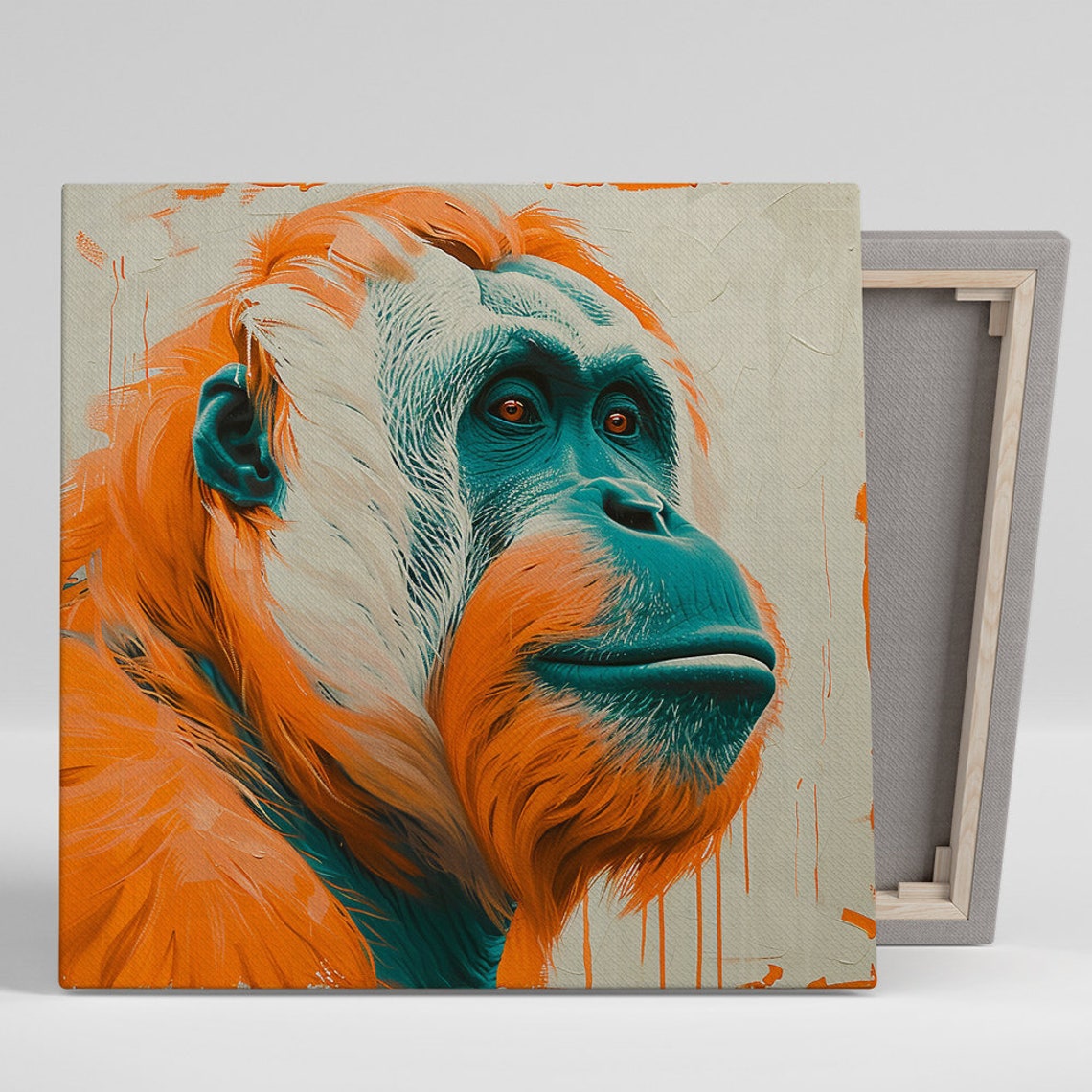 Orangutan Portrait Teal Orange Modern Primate Jungle Wall Poster