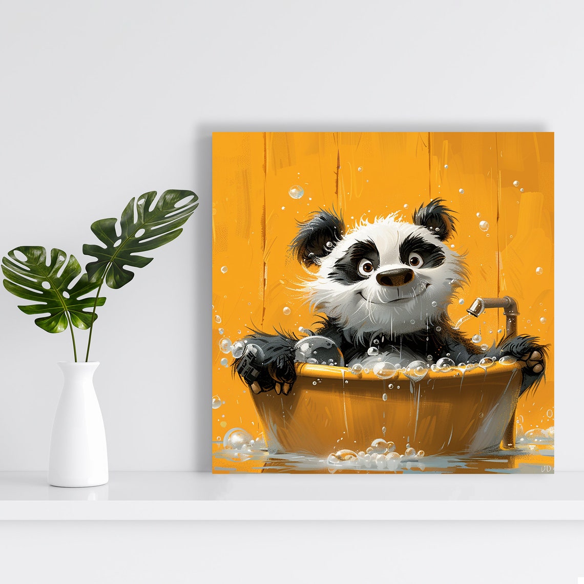 Baby Panda in Yellow Bathtub Bubbles Cute Nursery Bathroom Art Poster - Image 2