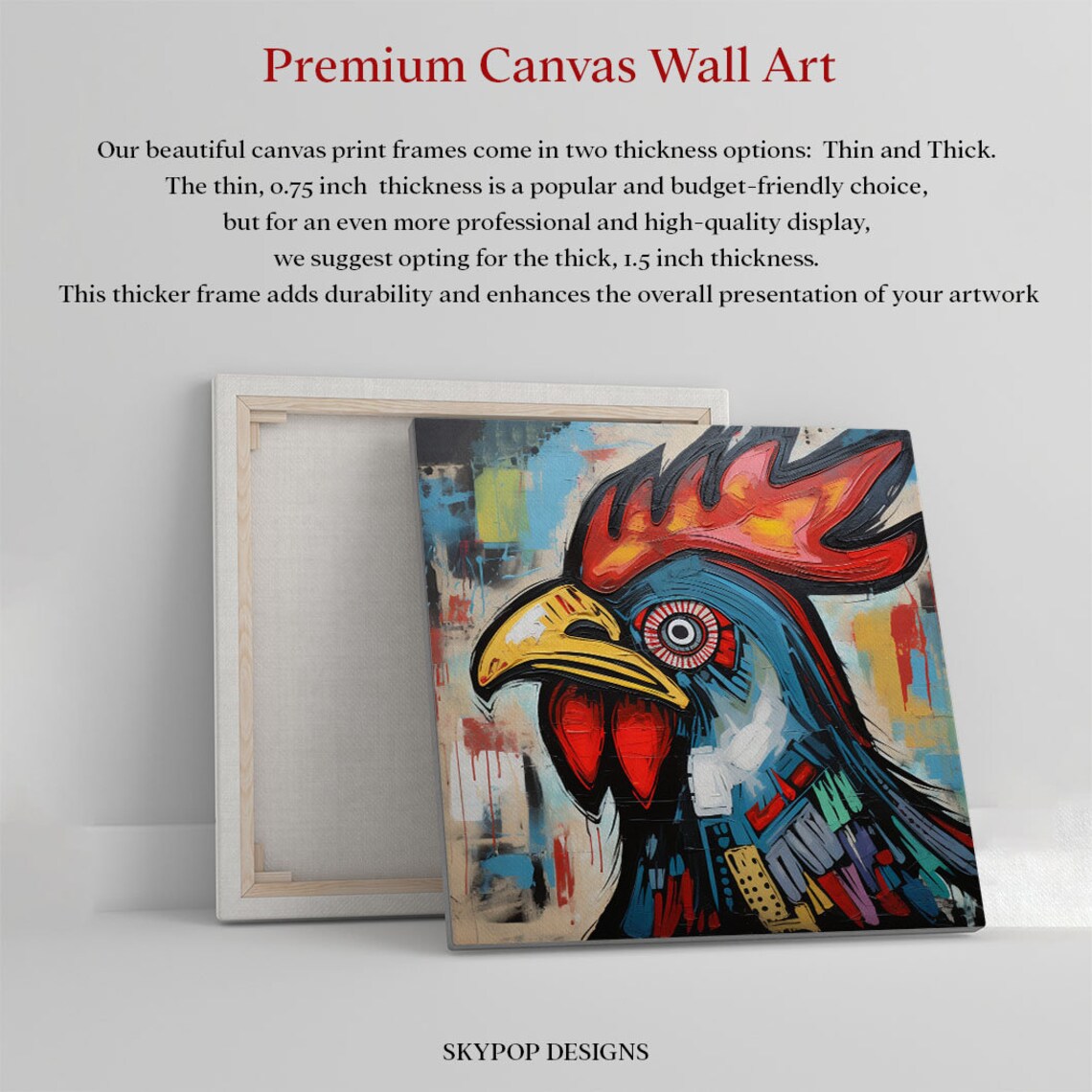 Street Art Rooster Red Comb Blue Feathers Urban Style Bird Poster - Image 2