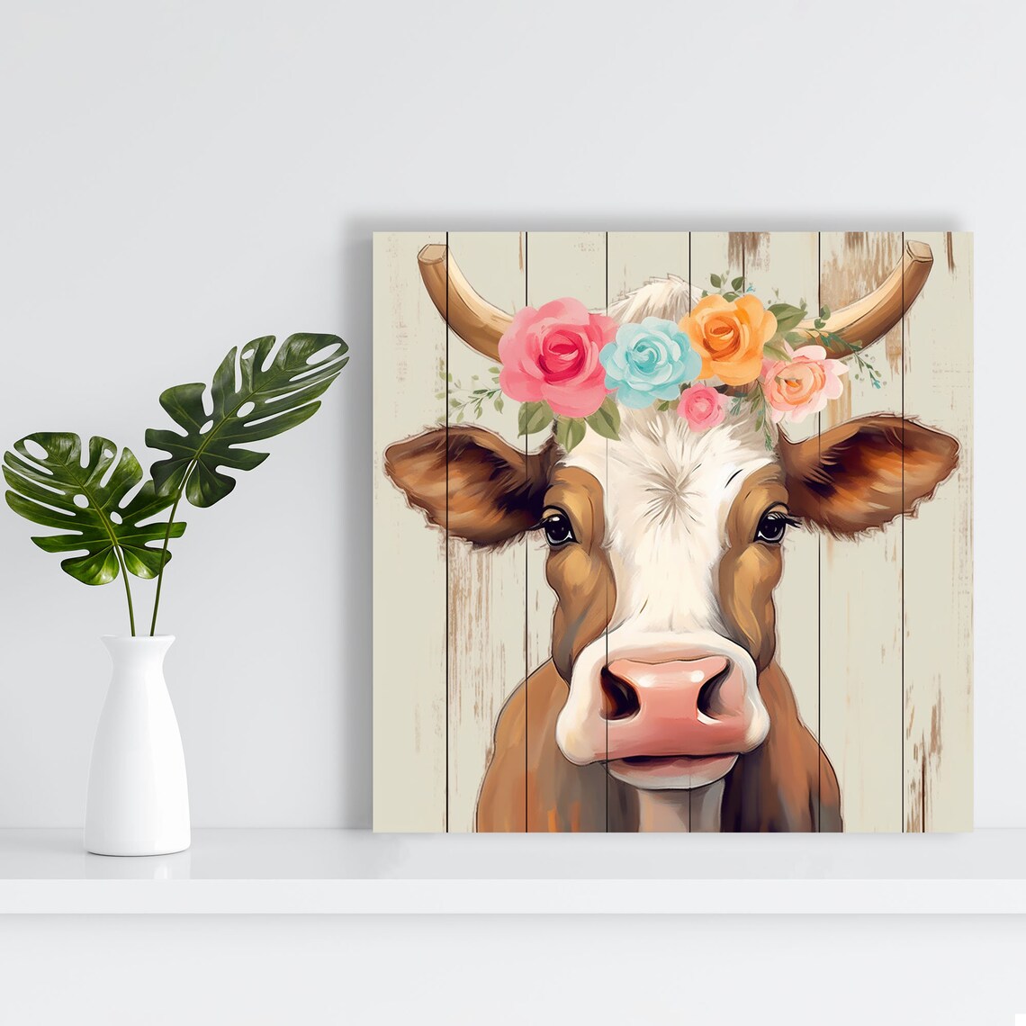 Highland Cow Flower Crown Floral Rustic Farmhouse Animal Art Poster - Image 4