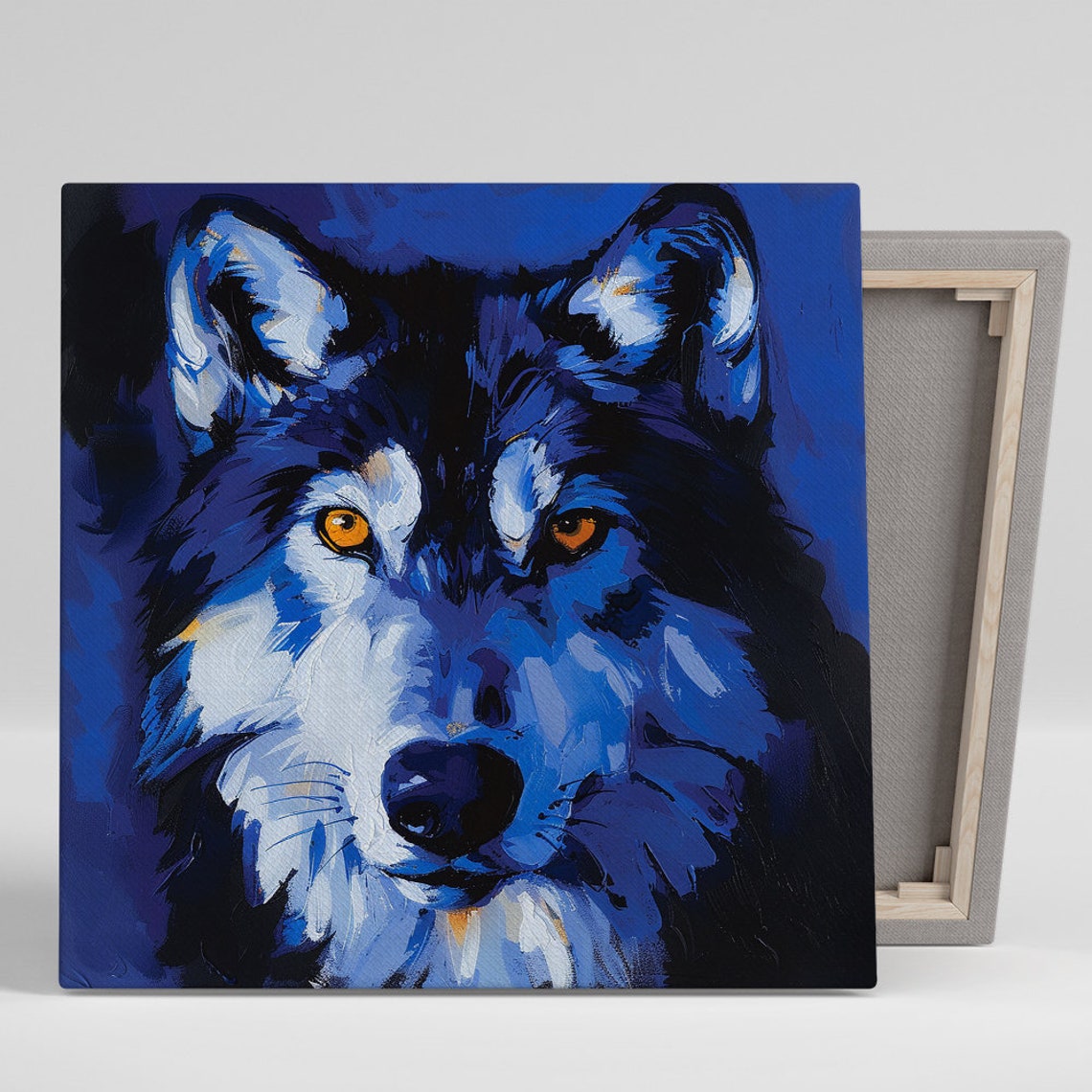 Midnight Blue Wolf Intense Amber Gaze Wild Animal Portrait Wall Poster