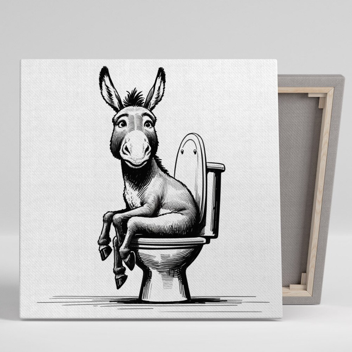 Funny Cartoon Donkey Sitting On Toilet Bathroom Humor Wall Art Poster