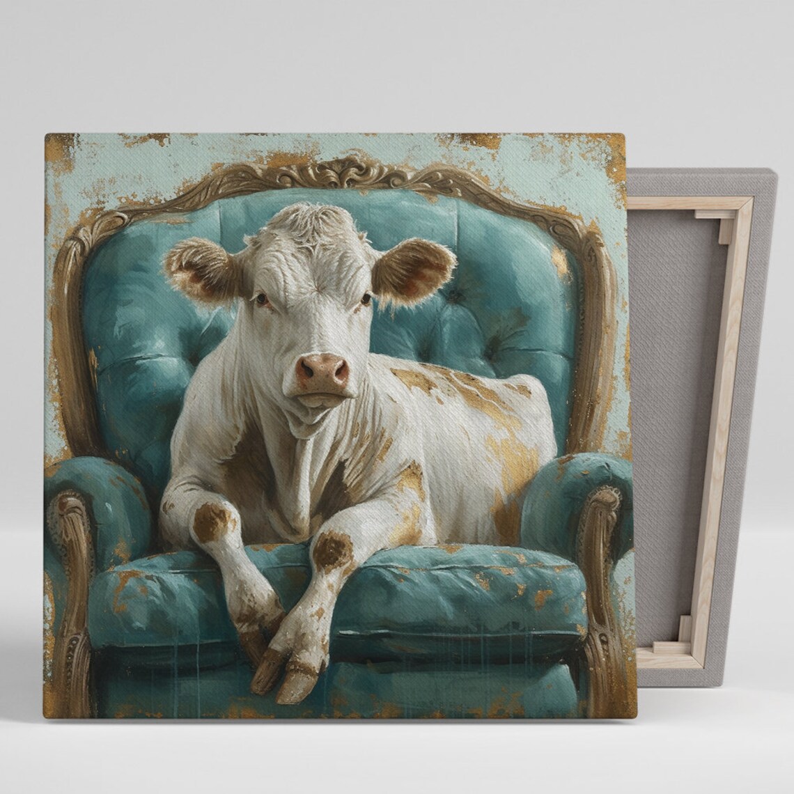 Regal Bovine Repose, Whimsical Rustic Wall Art Print