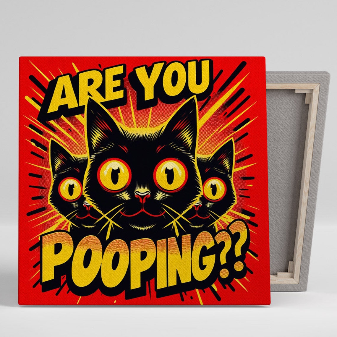 Are You Pooping Funny Black Cats Pop Art Red Bathroom Humor Poster