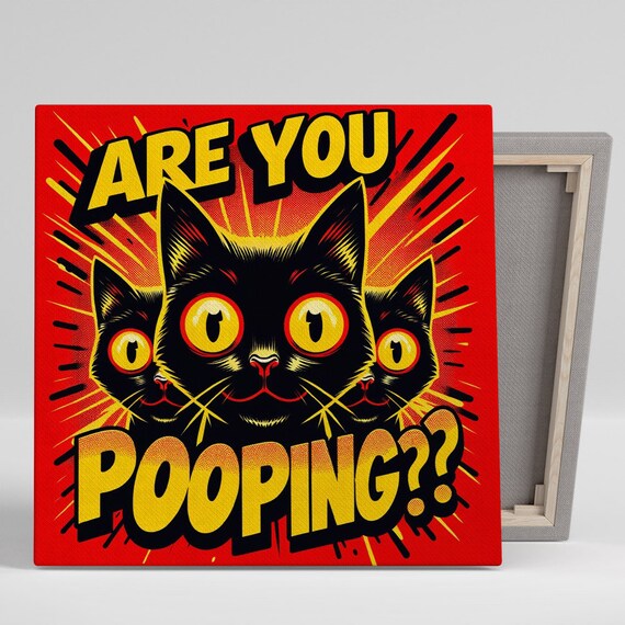 Are You Pooping Funny Black Cats Pop Art Red Bathroom Humor Poster