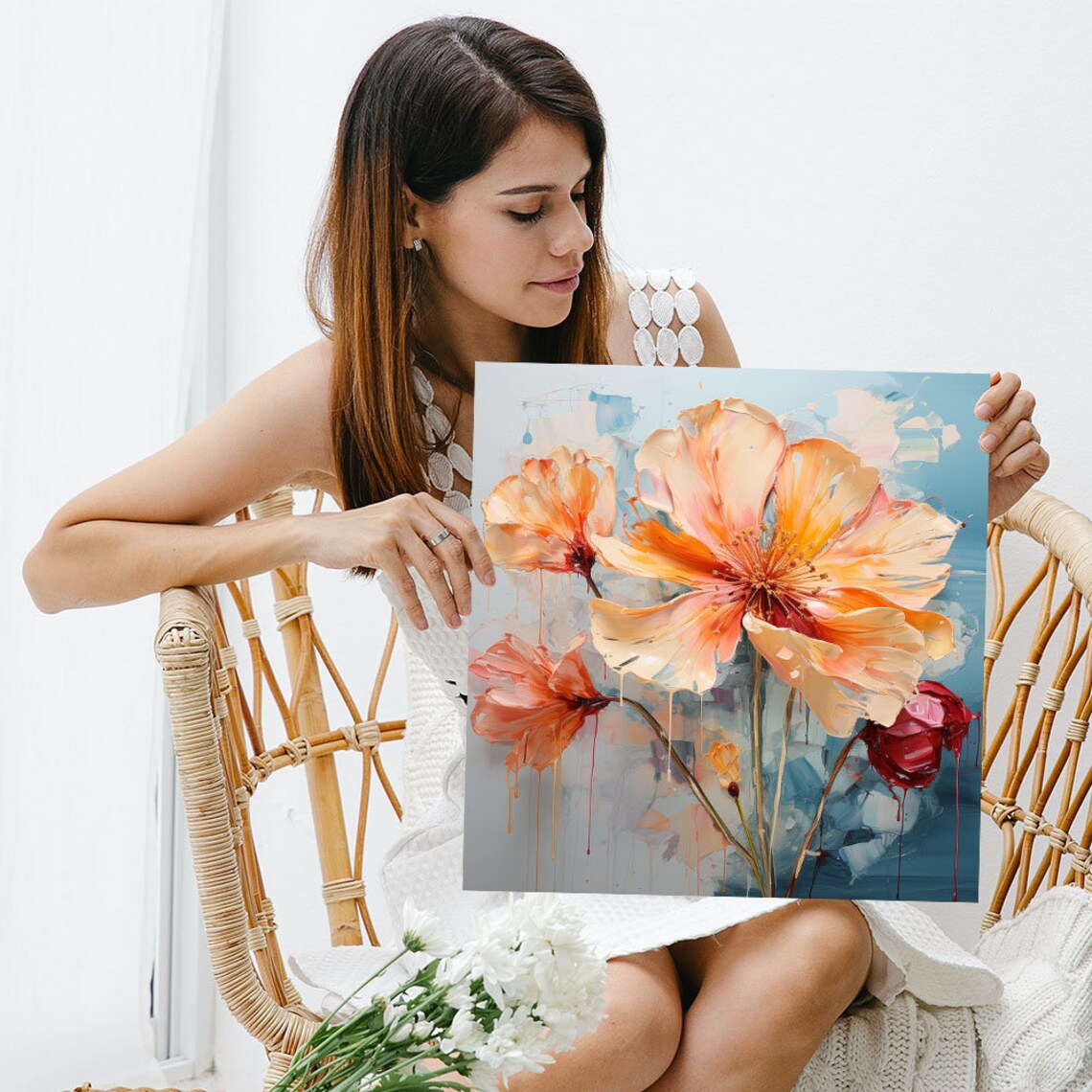 Orange Flower Contemporary Floral Wall Art Print - Image 3