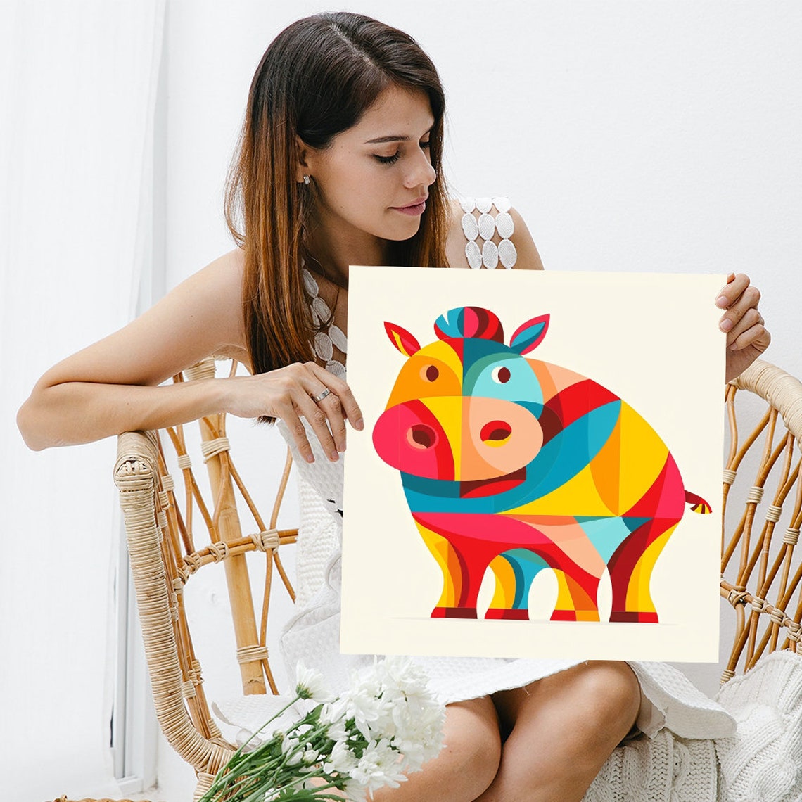 Colorful Geometric Cow Pop Art Bold Rainbow Abstract Animal Print - Image 3