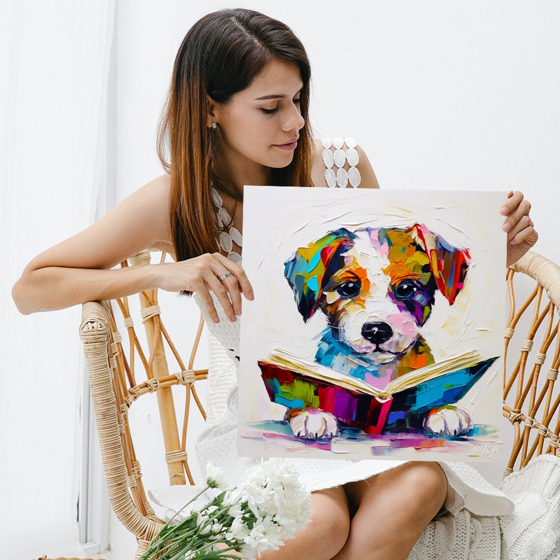 Jack Russell Terrier, Whimsical Bookworm Art Print - Image 3