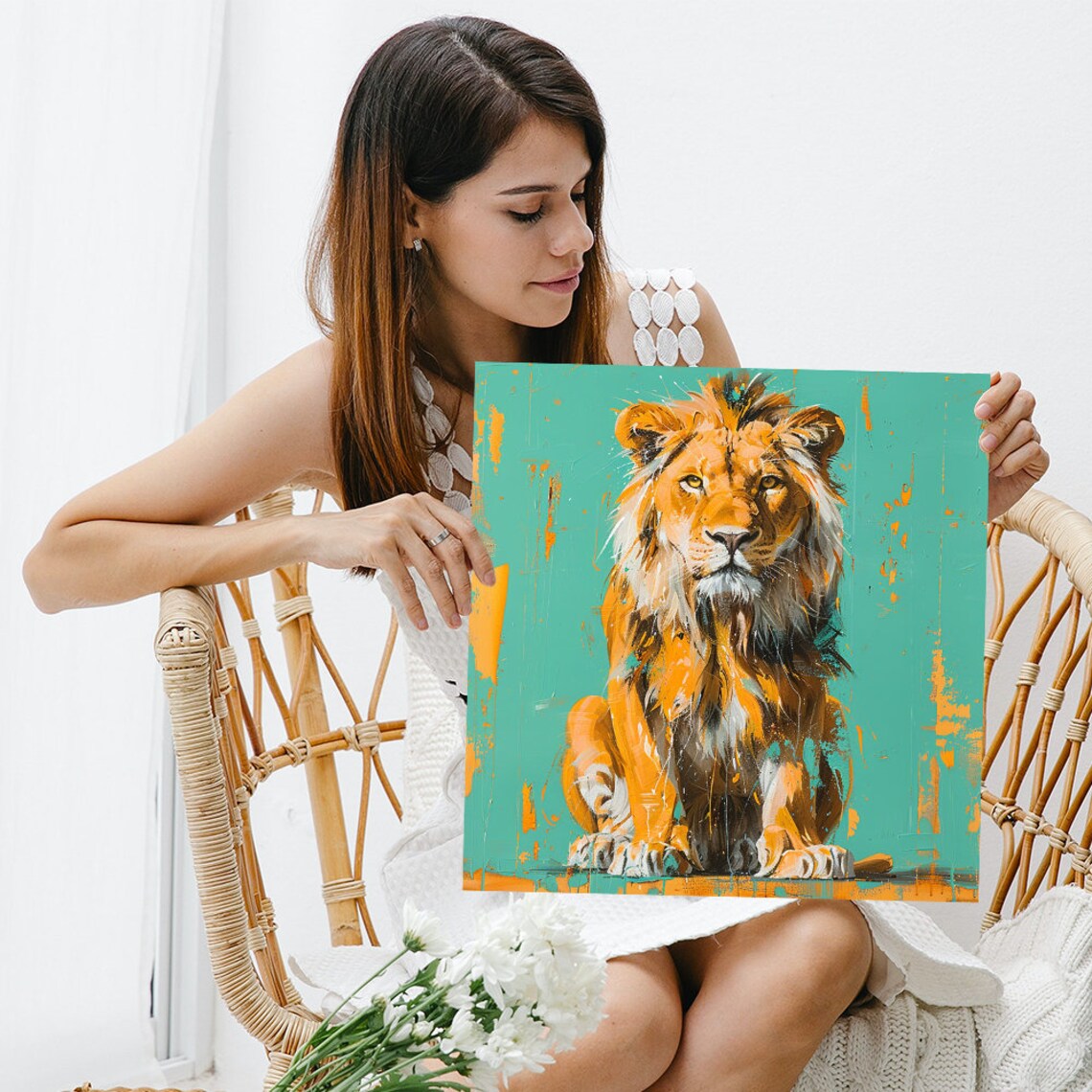 Regal Lion Paint Splash Teal Orange Modern Contemporary Art Poster - Image 3