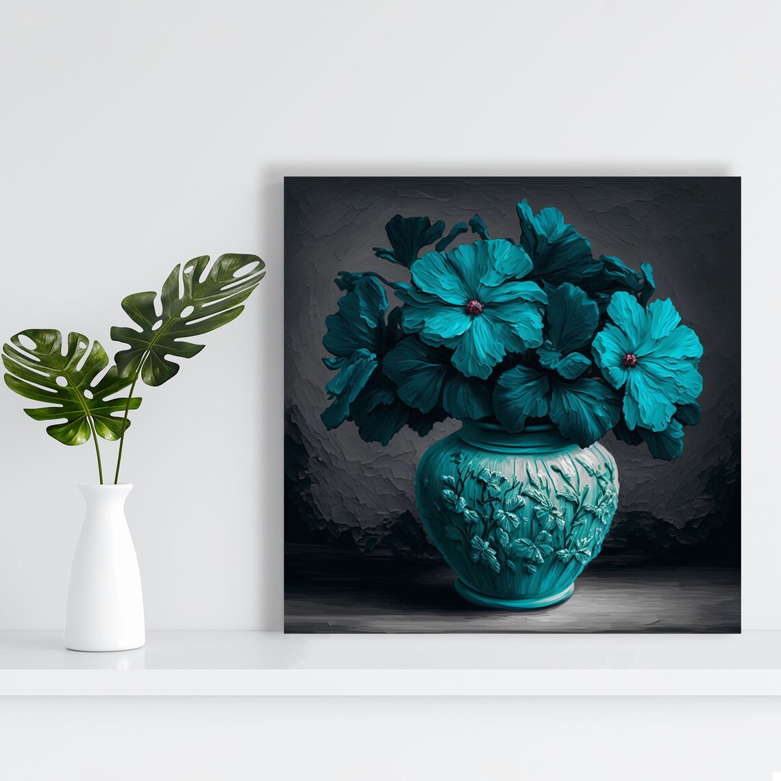 Cyan Flower Art Print, Nature-Inspired Home Decor - Image 4