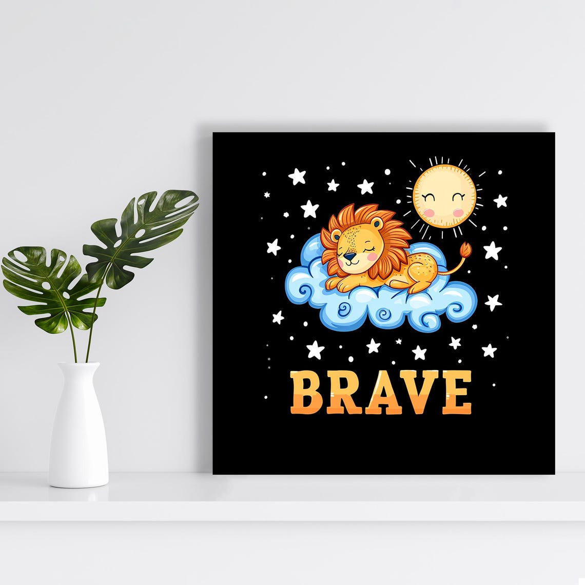 Brave Sleeping Lion Cloud Night Sky Stars Kids Motivational Art Poster - Image 2