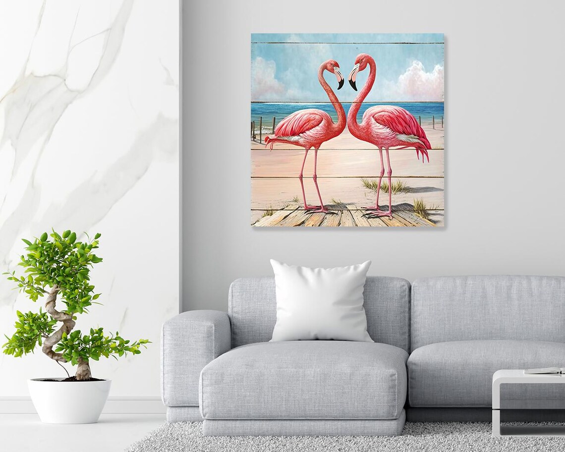 Flamingo Art Print, Whimsical Coastal Love Birds - Image 2
