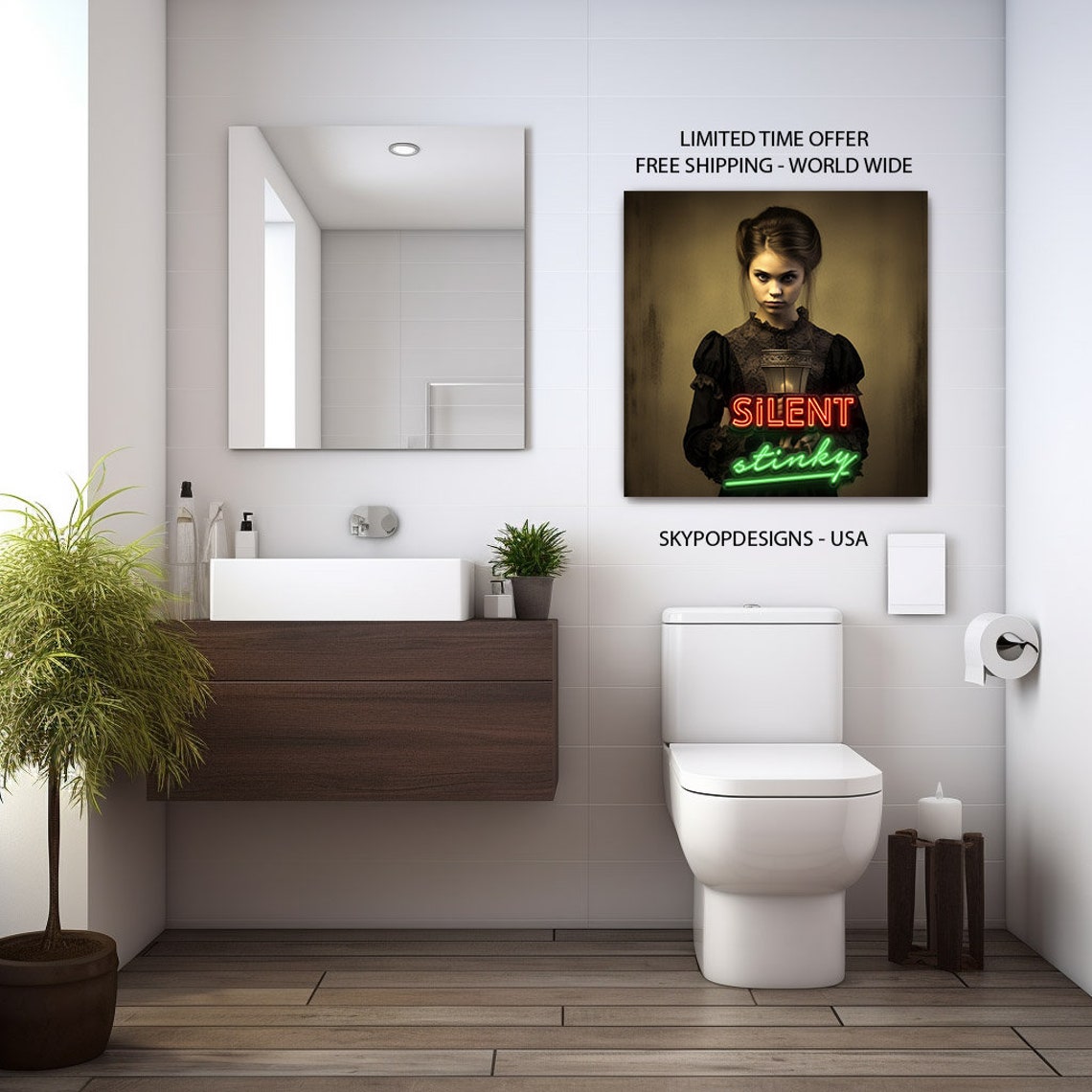 Silent Stinky Neon Text Vintage Candle Girl Funny Bathroom Poster - Image 3