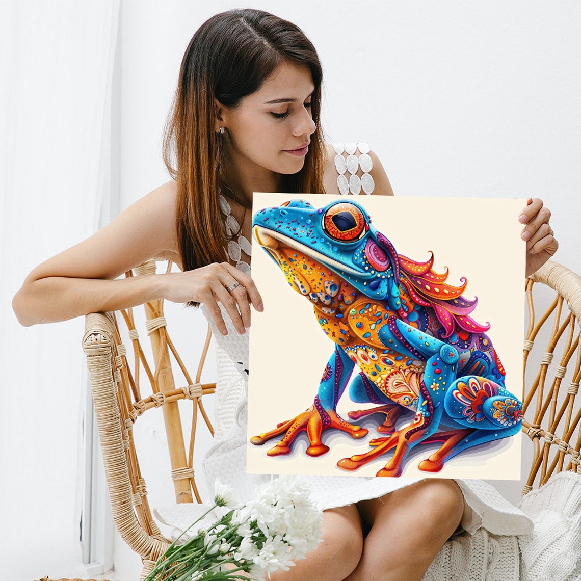 Psychedelic Frog Blue Orange Ornate Swirl Pattern Eclectic Art Poster - Image 3