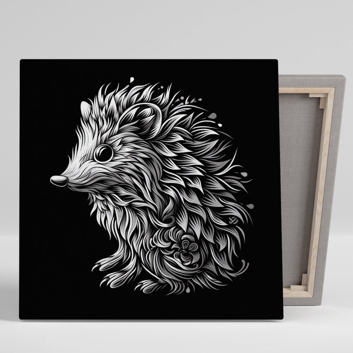 Hedgehog Ornate Feather Quills White Intricate Zentangle Black Wall Art