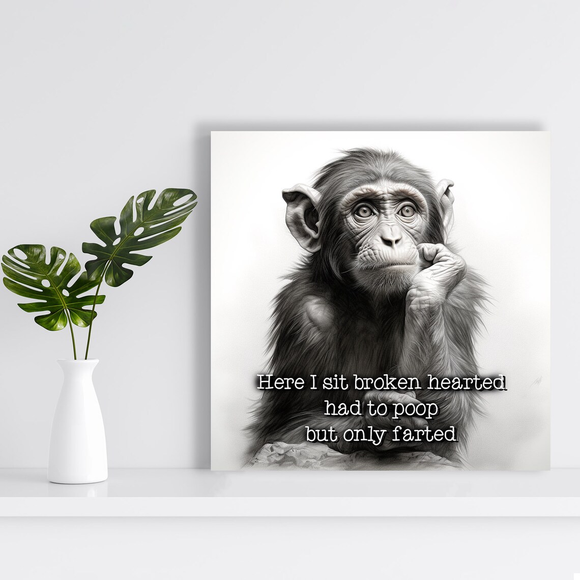 Monkey Bathroom Humor Art Print, Here I Sit Joke - Image 3
