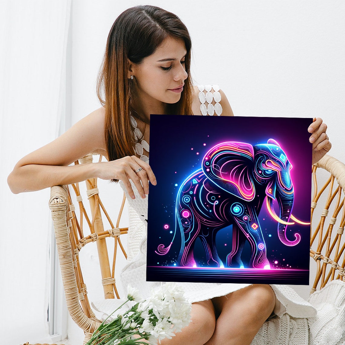 Neon Glow Elephant Abstract Futuristic Pink Blue Dream Wall Poster - Image 3