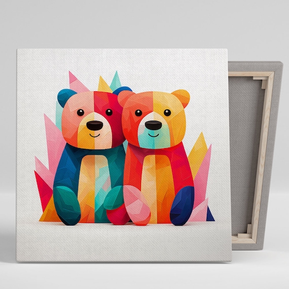 Geometric Bear Buddies Poster Print, Whimsical Decor
