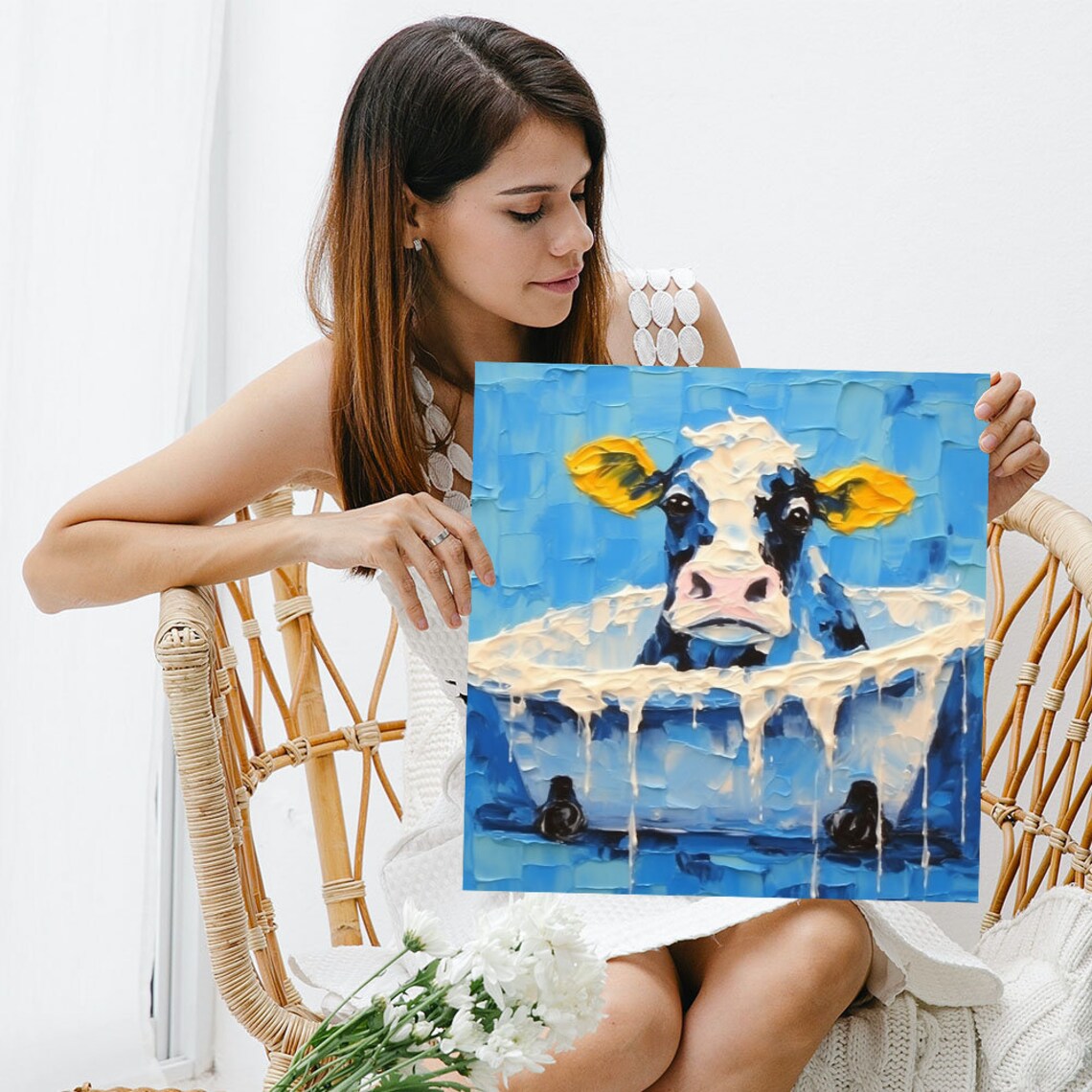 Cow In Bathtub Poster, Modern Farm Animal Decor - Image 3